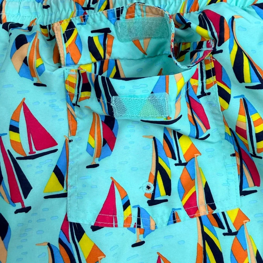 Club Room Swim Trunks Men's XXL Aqua Sailboat Print Drawstring Mesh Lined Shorts